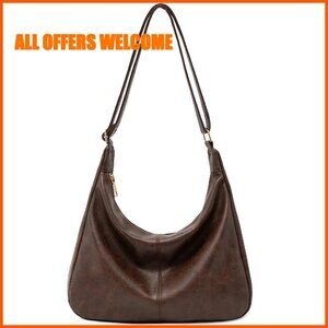 Large Vegan Leather Hobo Bag Foldable Crossbody Shoulder Tote